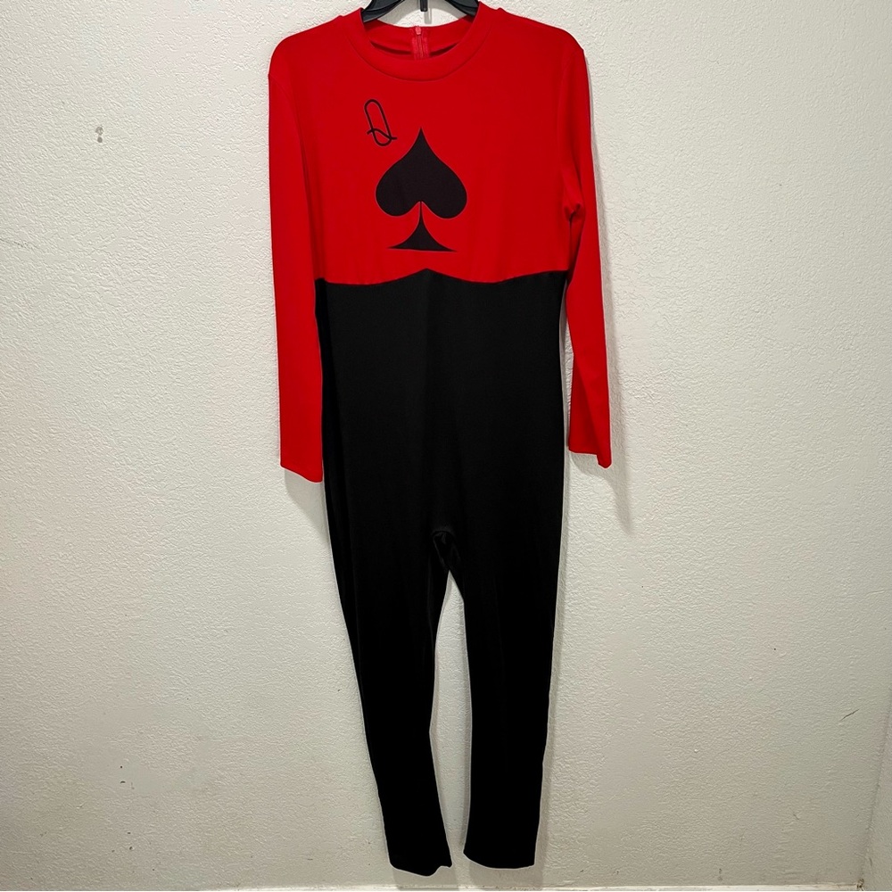 Queen of Spades Print Red and Black Jumpsuit